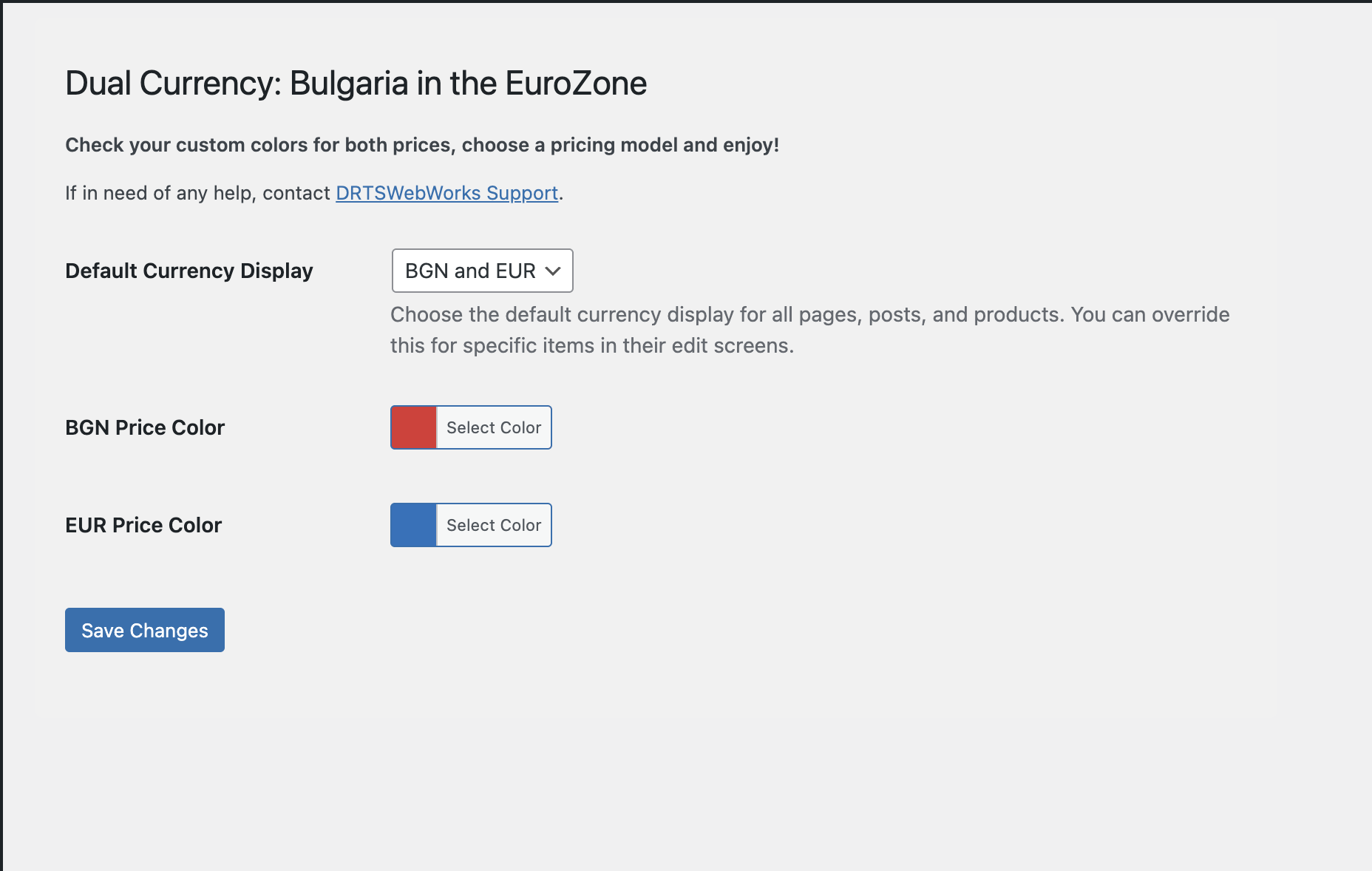 Dual Currency, Bulgaria in the EuroZone, BGN & EUR Price WordPress Plugin, WooCommerce Integration, WooCommerce, Custom Plugin Admin Page, WordPress Dashboard, WP Dashboard