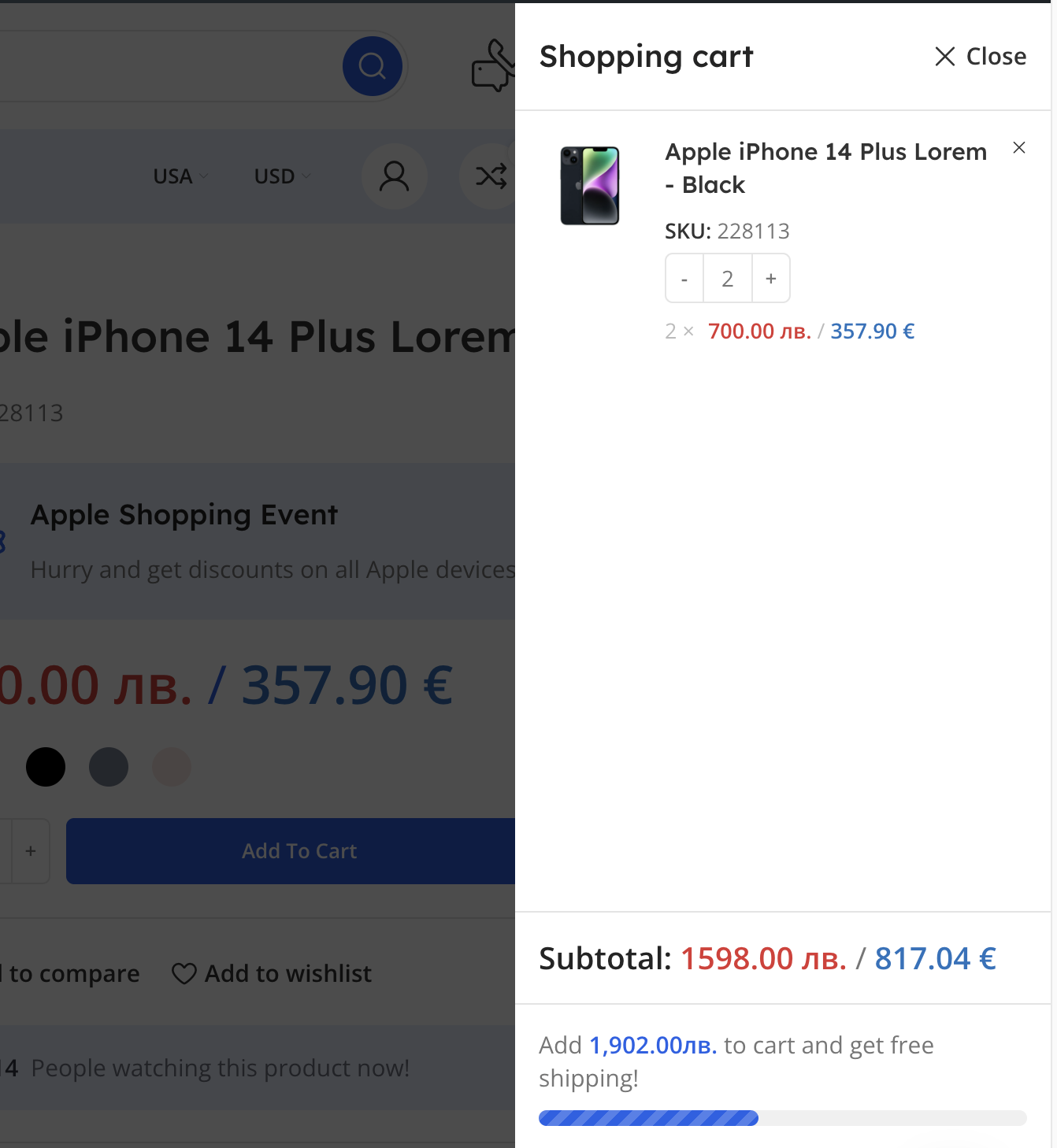 Dual Currency, Bulgaria in the EuroZone, BGN & EUR Price WordPress Plugin, WooCommerce Integration, WooCommerce, Mini-cart Showcase of Dual Currency