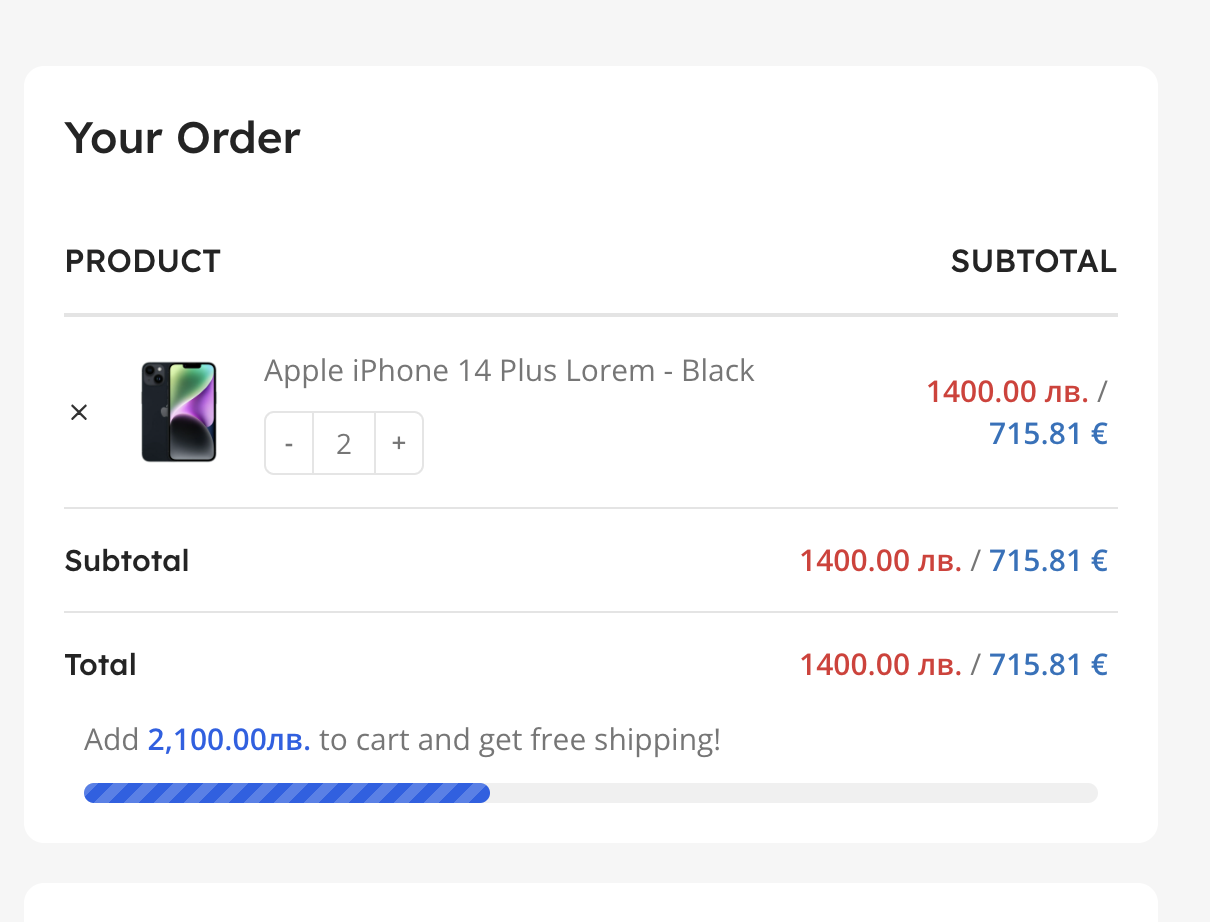 Dual Currency, Bulgaria in the EuroZone, BGN & EUR Price WordPress Plugin, WooCommerce Integration, WooCommerce, Checkout page with Dual Currency Integration for Both Prices